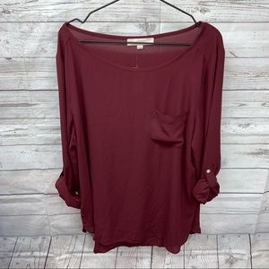 Ann Taylor LOFT Maroon Boat Neck Rolled Tab Sleeves XXL NWT